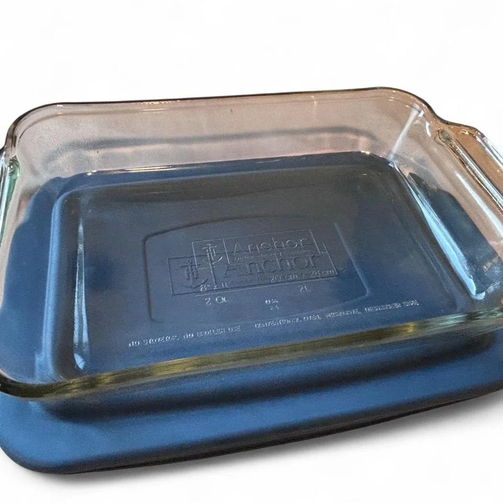 Anchor Hocking 2 Qt Clear Glass Baking Dish Rectangular Casserole Pan Blue Lid